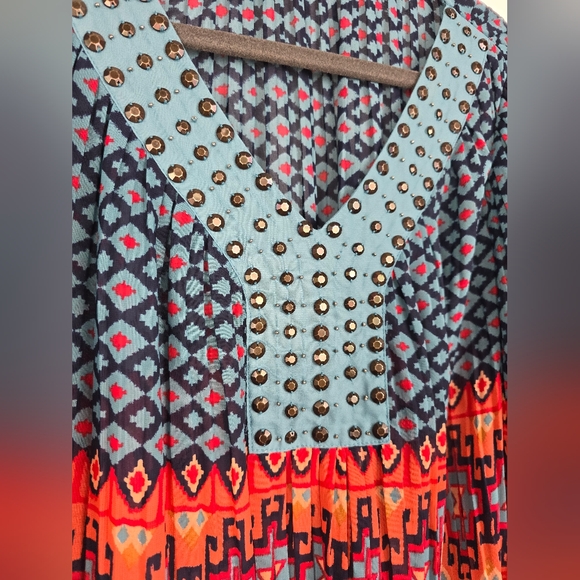 Woman Within Studded Southwestern Boho Pleated Peasant V-Neck Top sz 18/20 L - Picture 5 of 7